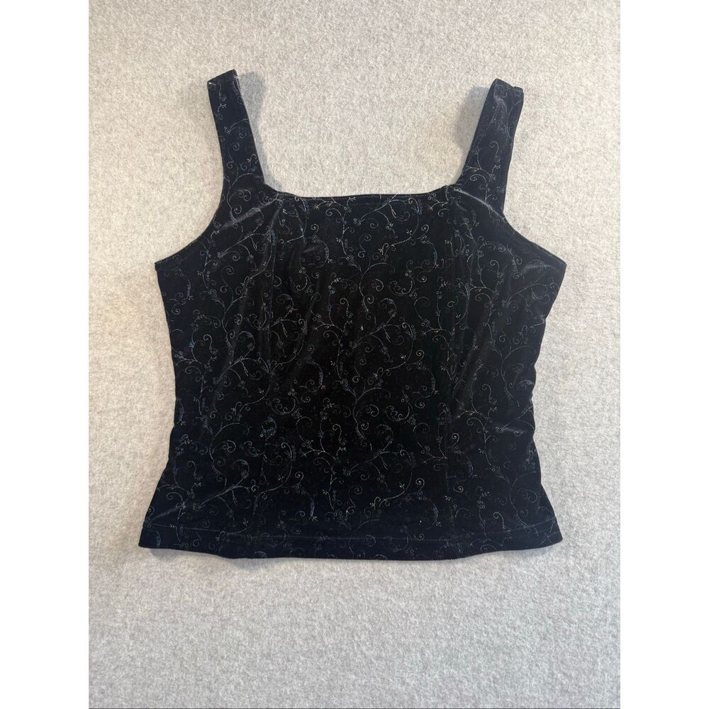 VTG Y2K Jay Jacobs black velvet embroidered floral pattern top large